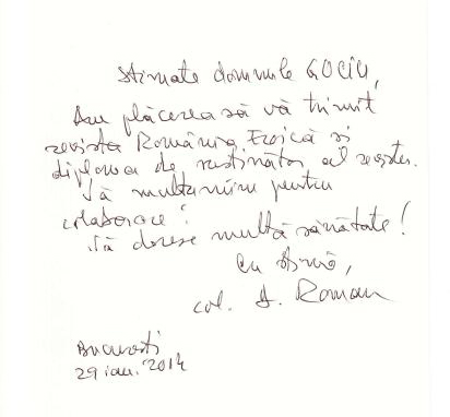 Recunoaştere cavalerească – Diplomă de Excelenţă acordată scriitorului Col(r) Ion C. Gociu