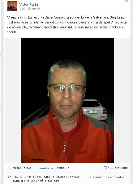 Ponta i-a mulţumit lui Sabin Cornoiu pentru activitatea de la inundaţii