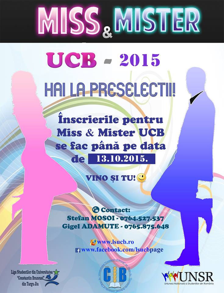 Au început înscrierile pentru Miss&Mister UCB 2015