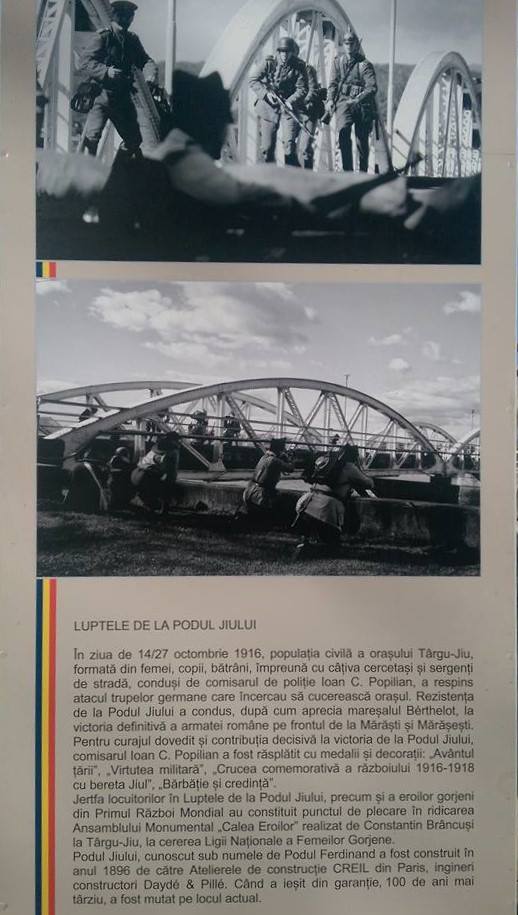 Panou informativ cu Luptele de la Podul Jiului