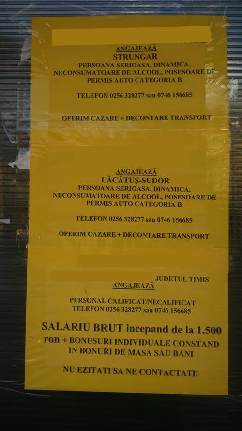 Angajator din Timiş recrutează muncitori gorjeni