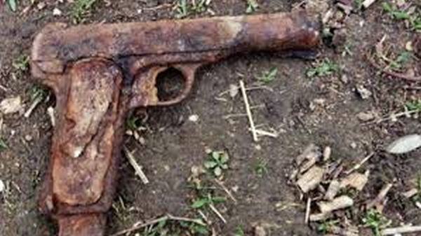 Pistol descoperit îngropat în curtea unei case din Telești