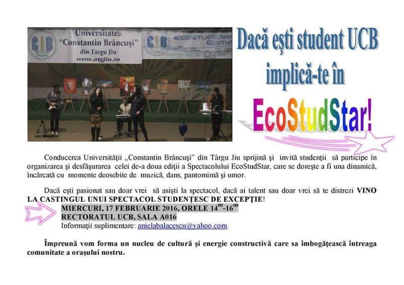 UCB organizează casting pentru EcoStudStar