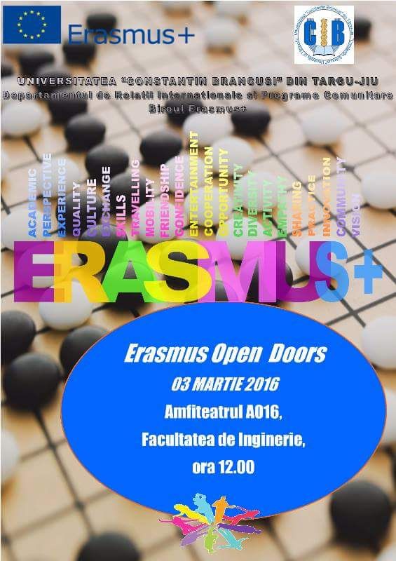Participare internațională, „Constantin Brâncuşi” Târgu-Jiu, gazda Erasmus Open Doors