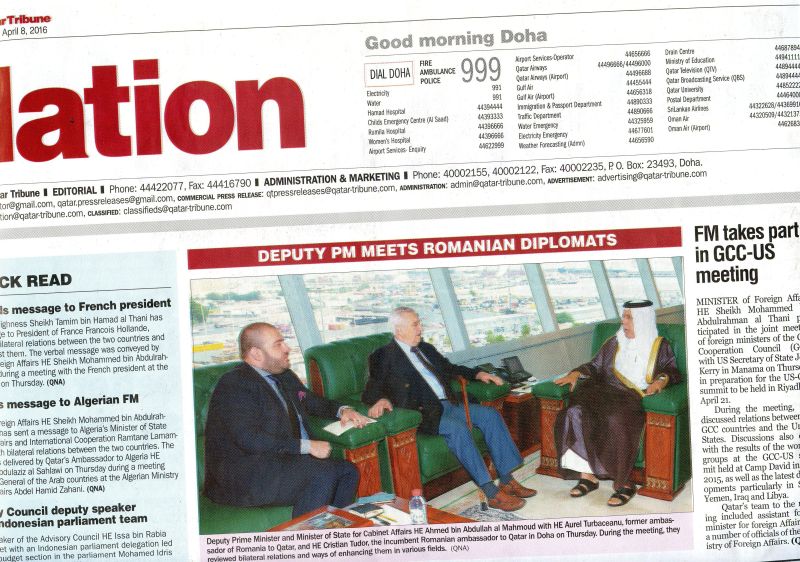 Un gorjean primit de primul ministru interimar al Qatarului – Excelența Sa, Ambasadorul Aurel Turbăceanu, invitat în Qatar, după 20 de ani!