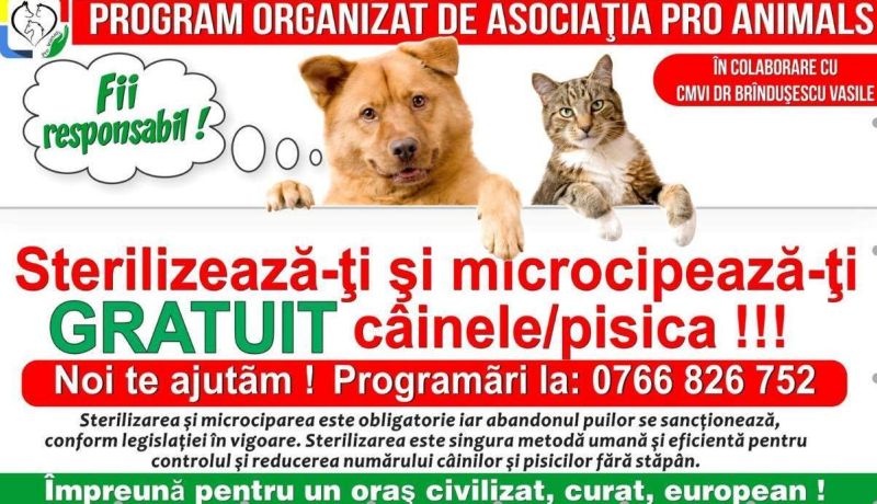 Sterilizări şi microcipări gratuite la Motru