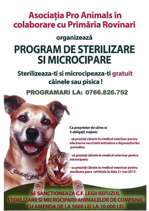 La Rovinari, Campanie gratuită de sterilizare şi microcipare a câinilor şi pisicilor