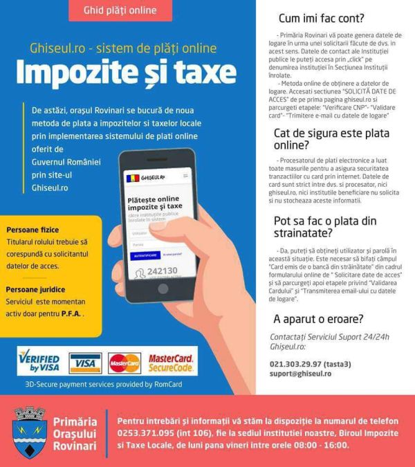 Rovinărenii îşi pot plăti dările prin Ghişeul.ro
