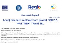 Anunț începere implementare proiect POR 2.2, MULTIMIXT TRANS SRL