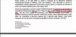 Dosarul de includere a operelor brâncușiene în UNESCO, blocat până în 2021