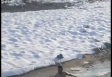 FOTO: Un singur bărbat s-a încumetat să se arunce în Gilort ca să scoată crucea de Bobotează, la Bengești-Ciocadia