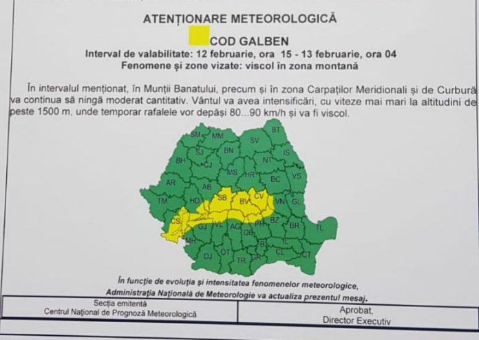 FOTO: Cod galben de viscol în nordul Gorjului, până mâine dimineață
