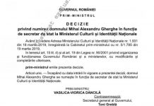 Gherghe, secretar de stat la Cultură. Cine îi ia locul!