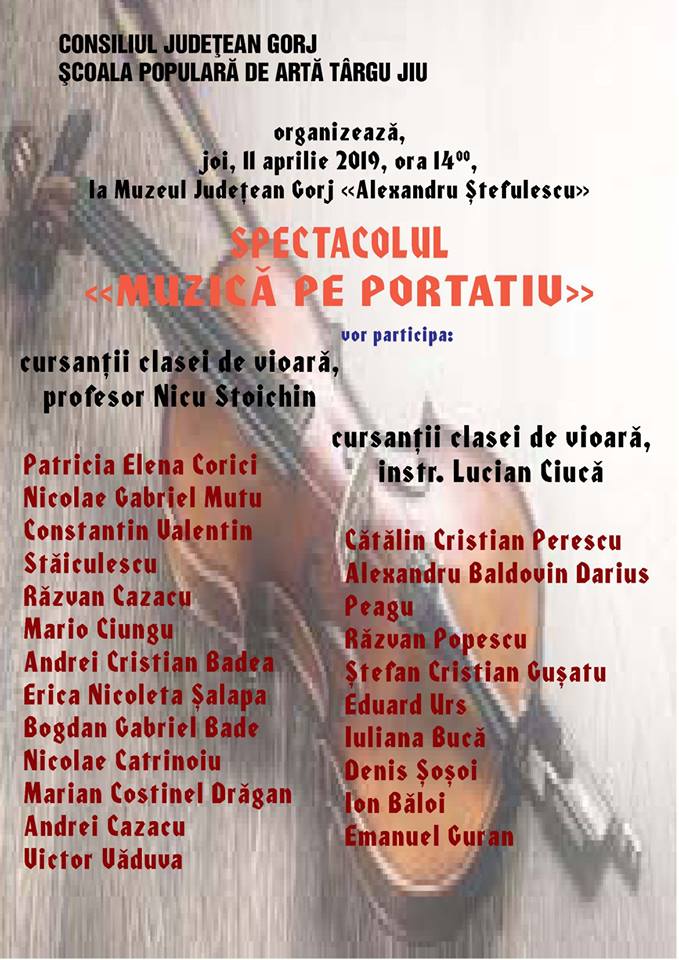 Mâine, spectacol al claselor de vioară, la Târgu Jiu
