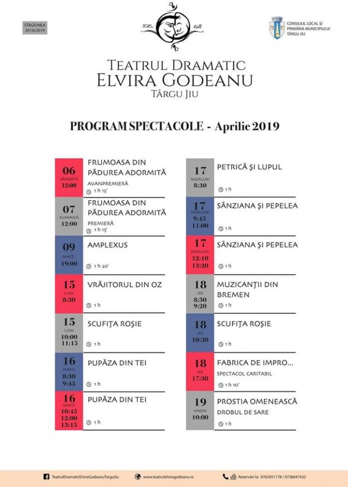 Programul spectacolelor din aprilie, la Teatrul „Elvira Godeanu”