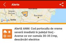 Alertă: Cod portocaliu de vreme severă imediată, în Gorj