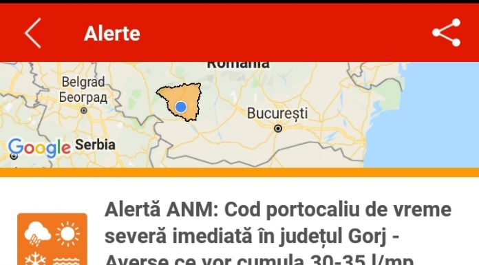 Alertă: Cod portocaliu de vreme severă imediată, în Gorj