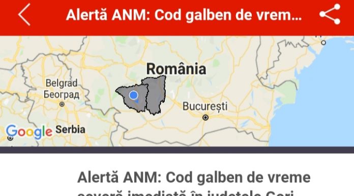 Cod galben de vreme severă imediată în Gorj!
