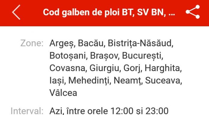 Cod galben de ploi până diseară