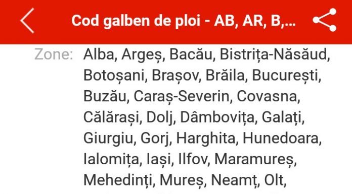 Gorjul, din nou sub cod galben de ploi