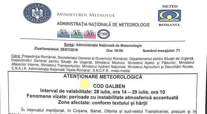 Cod portocaliu de ploi, în Gorj