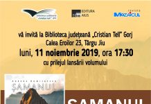 Lansarea volumului „Şamanul”, luni, la Târgu-Jiu