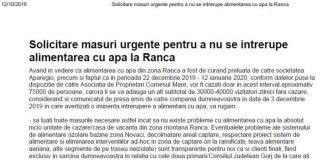 Petiție pentru apa necesară de sărbători în Rânca