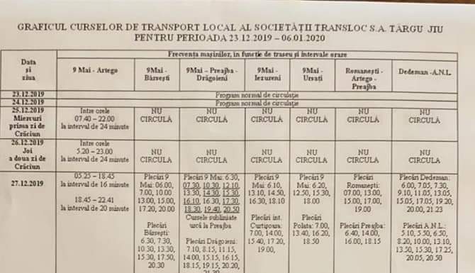 Programul Transloc în perioada Sărbătorilor de iarnă