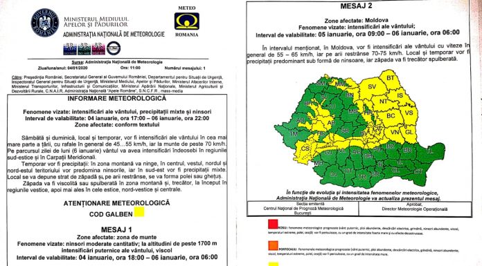 Informare meteo de vânt și ninsori