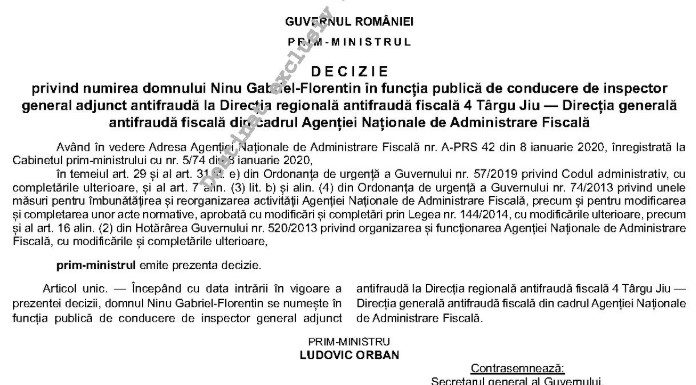 Ninu, șef la Antifraudă Târgu-Jiu