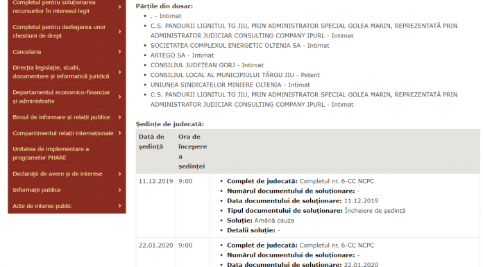 Consiliul Local Târgu-Jiu a suspendat la Înalta Curte executarea cerută de CS Pandurii Lignitul
