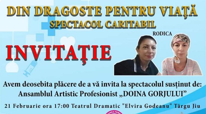 Spectacol caritabil, la Târgu Jiu, pe 21 februarie