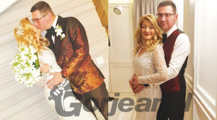 NUNTA ANULUI, la Târgu-Jiu! Mirele, procurorul Bertha, în costum creație Botezatu, mireasa Marcela, într-o creație Cristallini, realizată manual