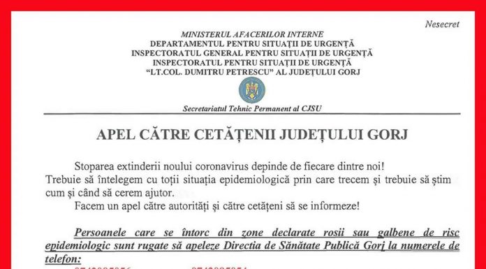 Apel către cetățenii județului Gorj