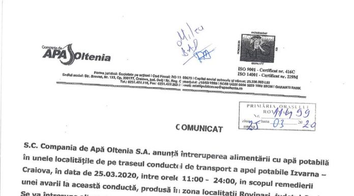 Se ia apa în mai multe localități din Gorj!