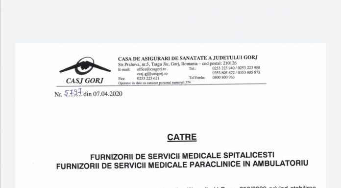 Apelul CAS Gorj către furnizorii de servicii medicale