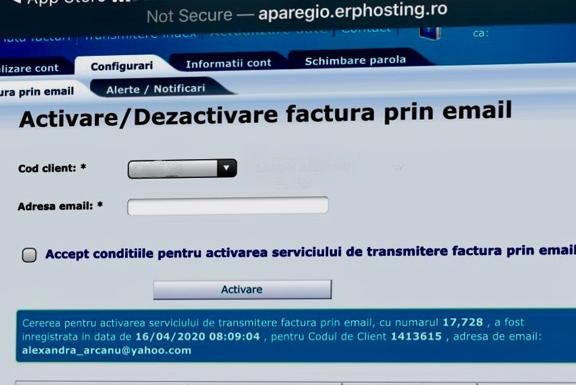 Facturi prin e-mail pentru abonații Aparegio Gorj