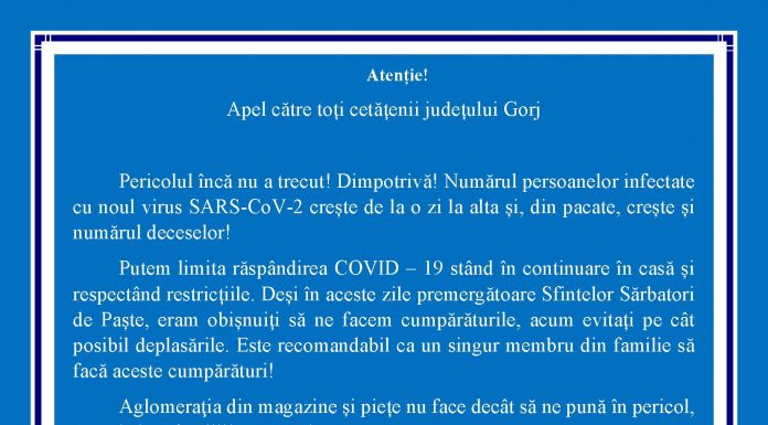 Apel către cetățenii județului Gorj