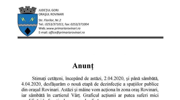 O nouă dezinfecție la Rovinari