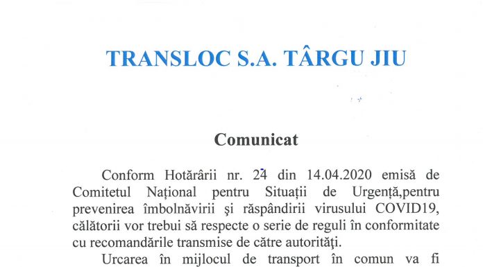 Comunicat de presă Transloc SA