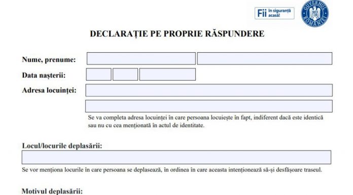 Formularul de declarație pe proprie răspundere a fost modificat