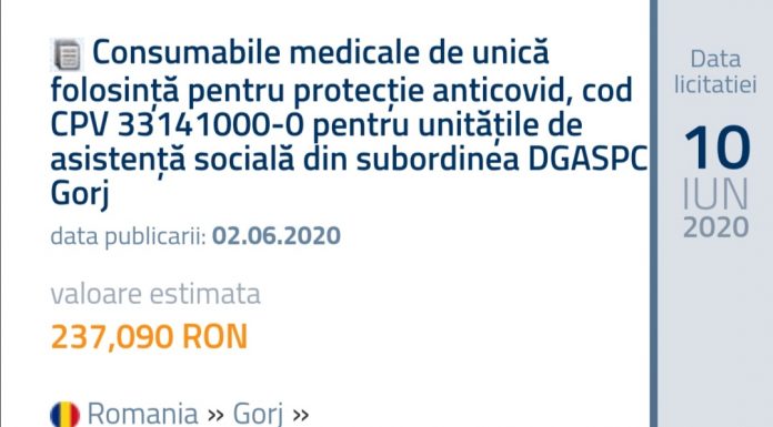 DGASPC Gorj cumpără materiale sanitare de peste 237.000 de lei