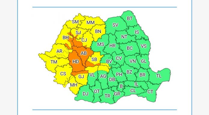 Cod portocaliu de ploi pentru zona montană a județului Gorj