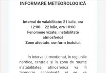 Informare meteo de ploi până miercuri dimineață
