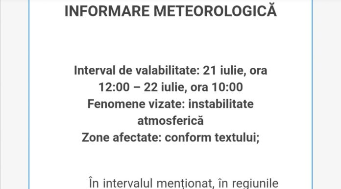 Informare meteo de ploi până miercuri dimineață