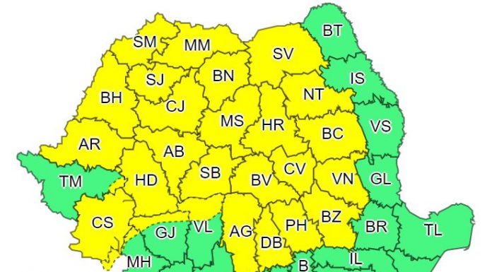Cod galben de ploi pentru nordul județului Gorj