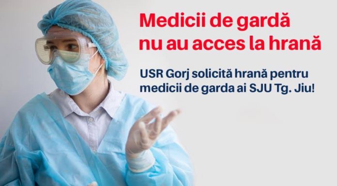 Cere hrană pentru medicii de gardă din Târgu-Jiu. „Este o situație absurdă”