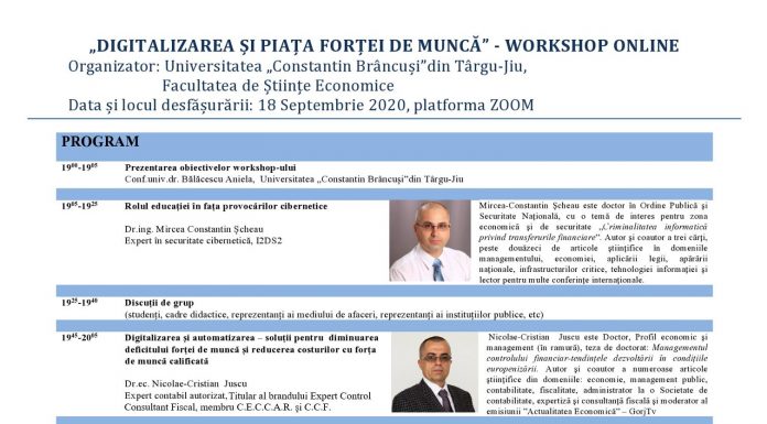 Workshop online, organizat de UCB Târgu Jiu