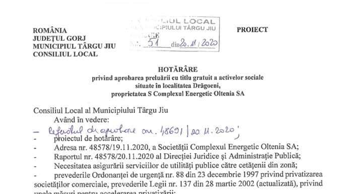 Primăria Târgu Jiu preia anumite terenuri de la CE Oltenia