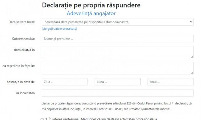 Declaraţia pe proprie răspundere se poate completa și online